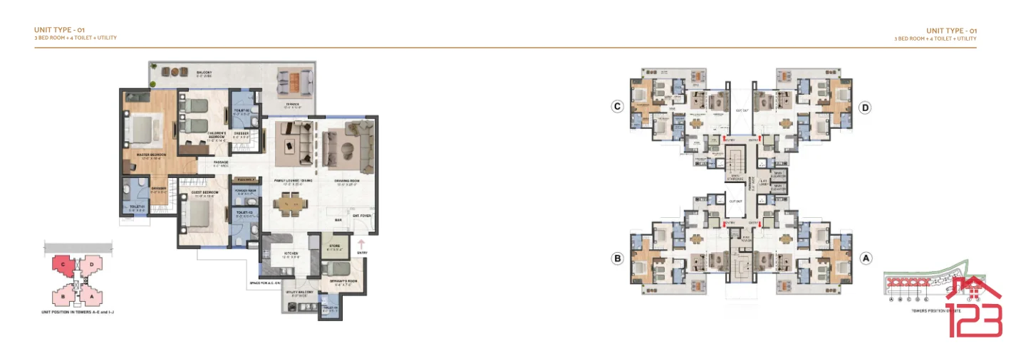 Medallion Aurum Mohali — 3bhk + 4 washrooms floor plan